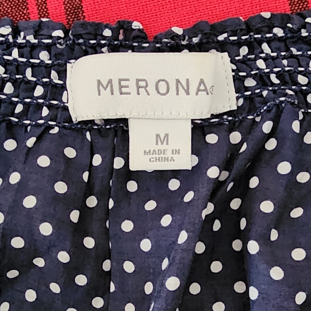 Merona‎ Navy Blue Polka Dot Peplum Blouse Cotton Silk Medium - Picture 3 of 7